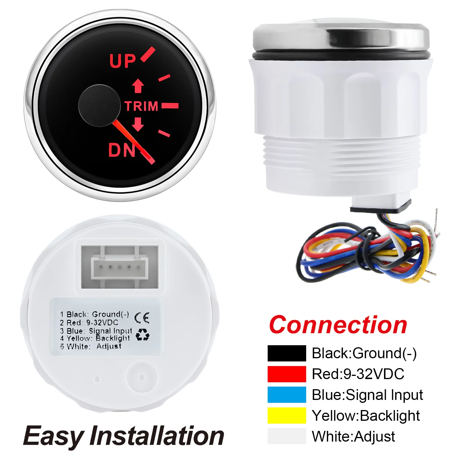 선외 엔진용 트림 게이지, 해양 트림 틸트 표시기 계량기, 보트 요트 계량기, 7 색 LED, 2 인치, 52mm, 12V, 24V