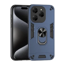 Rugged Armor Shockproof Phone Case with Metal Ring Holder and Dual - Layer Protection for Tecno Spark 20C (Navy Blue)