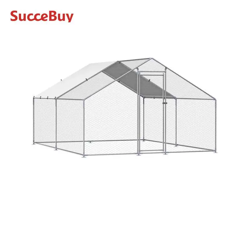 SucceBuy Large Metal Chicken Coop with Roof & Lock 1