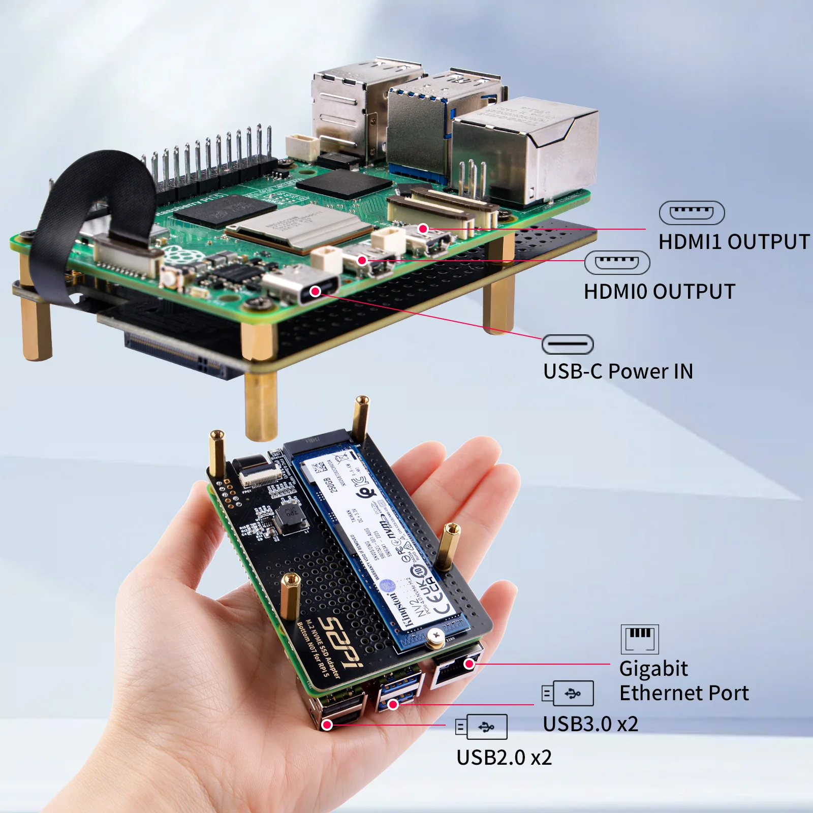 52pi Málna Pi 5 N07 Széria M.2 2280 pcie hogy nvme Ülep számára Málna Pi 5