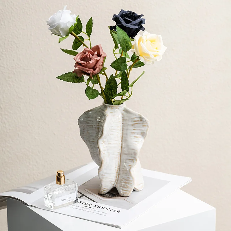 CAPIRON French White Ceramic Vase Unique Modern Art Plant Container Pampas Grass Dried Fresh Flower Centerpiece Home Decoration 3