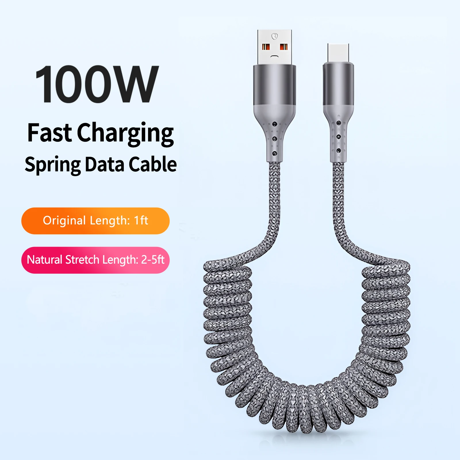 Right Angle Coiled Braided Fast Charging USB A to Type C Cable
