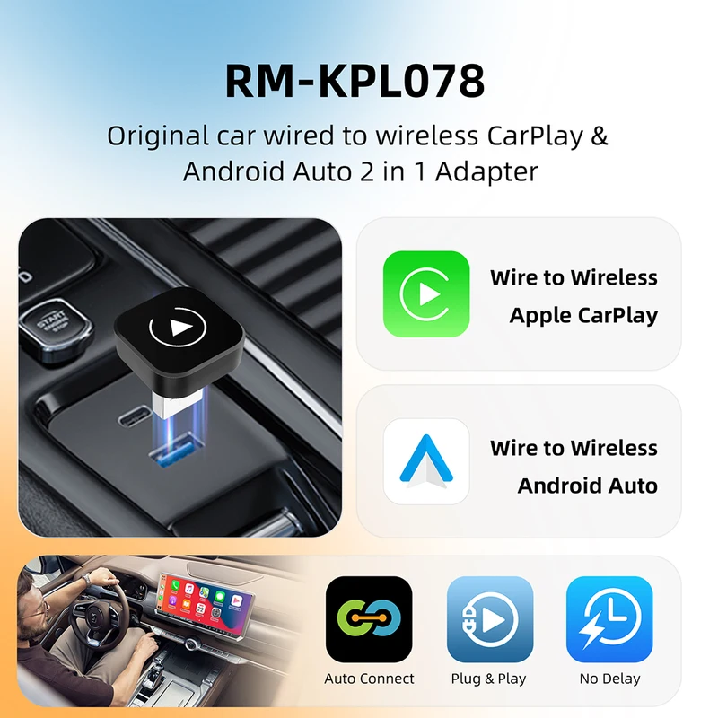 2in1 Wireless CarPlay Dongle Android Auto Adapter AI Smart Box Car...