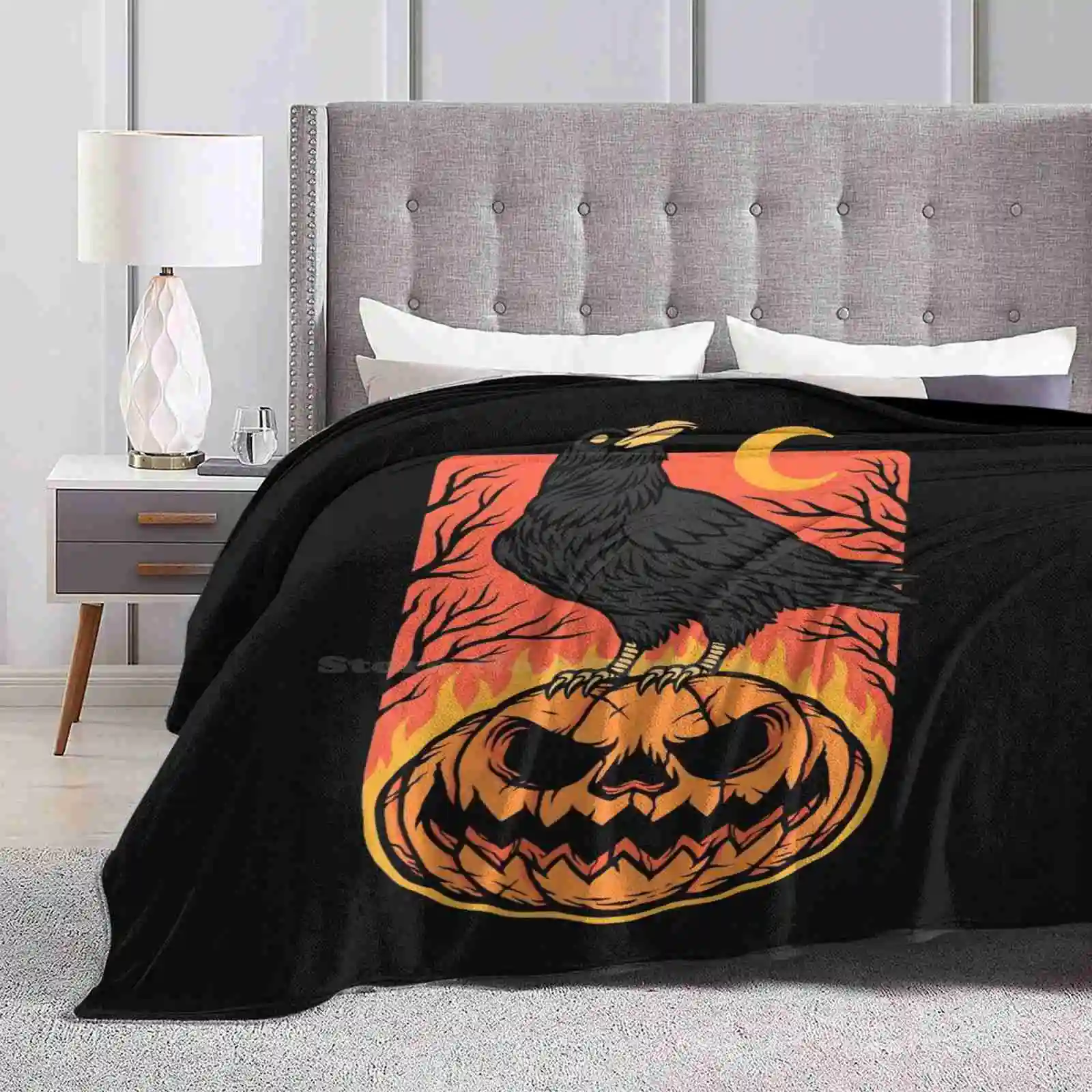 

Новое поступление, модное удобное теплое фланелевое одеяло на Хэллоуин, ворона, ворона, ужас, пугающая ночь, ужас, луна, Хэллоуин