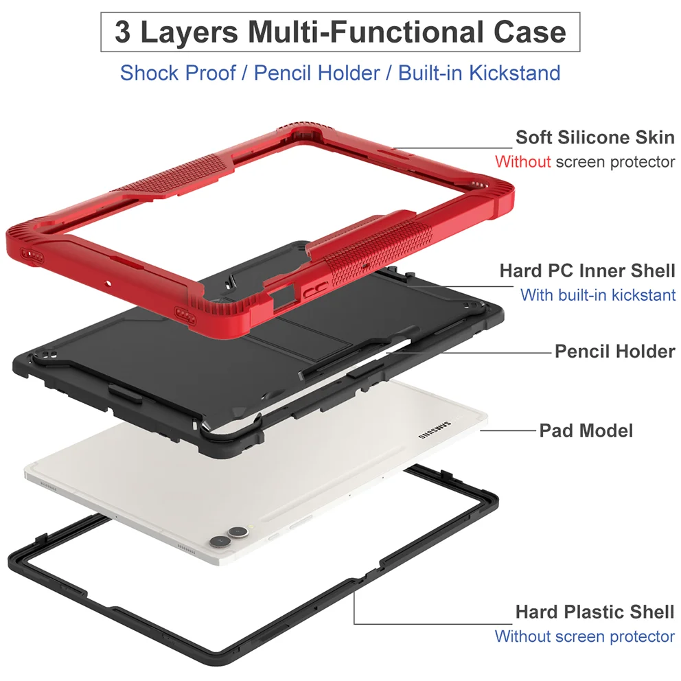 Prova de Choque para Samsung Galaxy Tab s7 s8 Plus s9 Sm-t870 X700 X710 T970 X800 Capa de Armadura para s7 S9fe Sm-t730 X510 Case à - Imagem 6