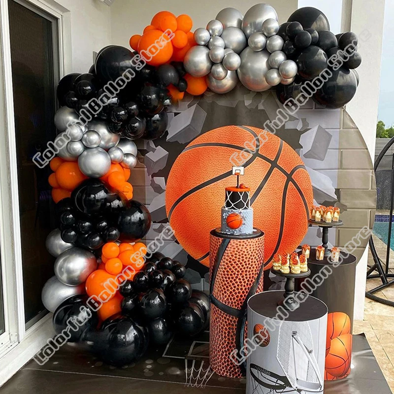

Orange Balloons Wedding Birthday Party Background Baby Shower Anniversary Holiday Dinner Black Balloon Arch Garland Decoration