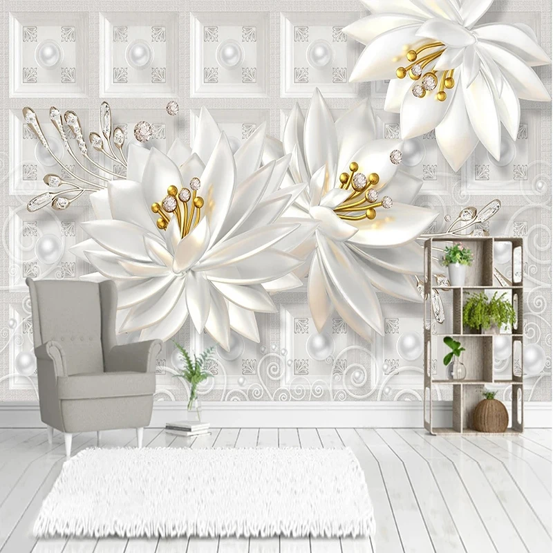 

Modern Fashion Mural Wallpaper 3D Simple Relief Color Carving Flower Photo Wall Painting Living Room TV Sofa Backdrop Wall 3D