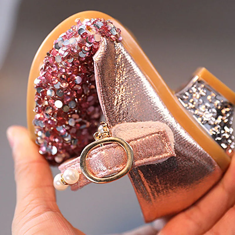Glitter Rose Gold Shoes Open Toe Stiletto Heels Prom Sandals|FSJshoes