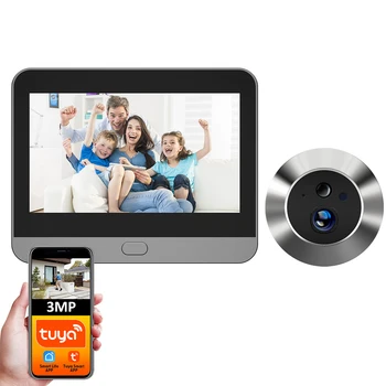 Tuya Smart 3MP 140° Wide View Angle Mini Digital Peephole Eye Viewer WiFi IR PIR Detection Doorbell Door Camera Alexa Google 1