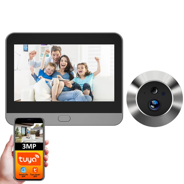 Tuya Smart 3MP 140° Wide View Angle Mini Digital Peephole Eye Viewer WiFi IR PIR Detection Doorbell Door Camera Alexa Google 1