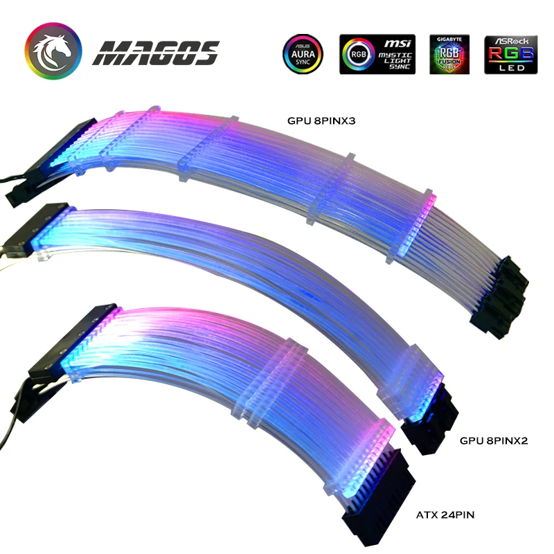 Cabo de Extensão Rgb do Psu Atx 24pin Gpu 8pin Streamer Triplo Pci-e Mais 2p Cabo Duplo do Arco-íris 5v Sincronização Decoração do Case do pc Cabos de computador e conectores - Imagem 6