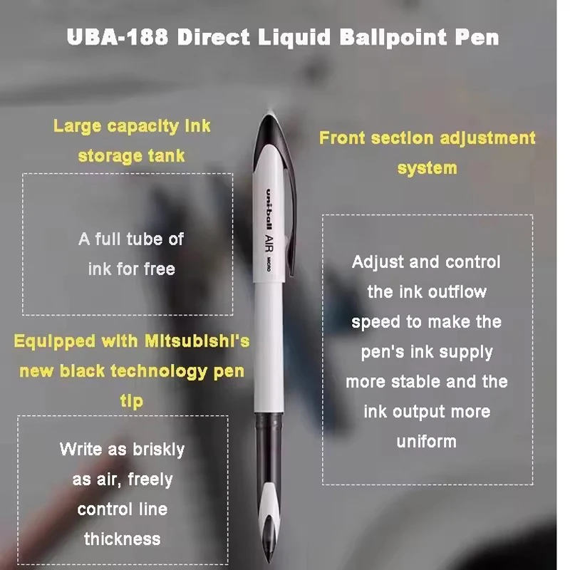 Japan Uniball Gel Pen AIR Straight Liquid Signature Pen UBA-188 Black Technology 0.5/0.7mm Free Writing School Supplies