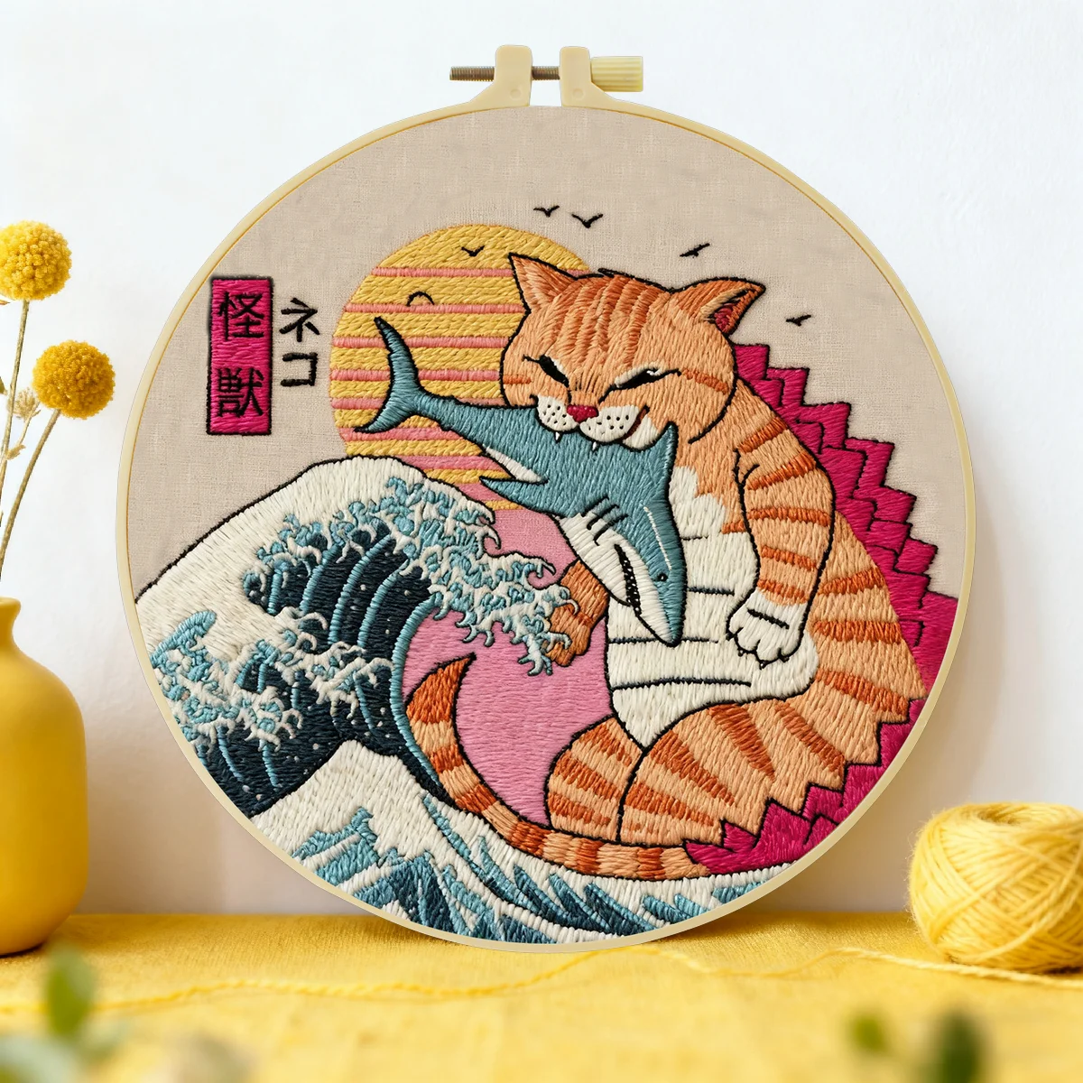 1 Stück 20X20CM/15X15CM 7,87/6,3 Zoll Monster-Katzen-Stickerei Starter-Set DIY-Kit DIY-Stickerei-Set Handarbeit Nadelkunst