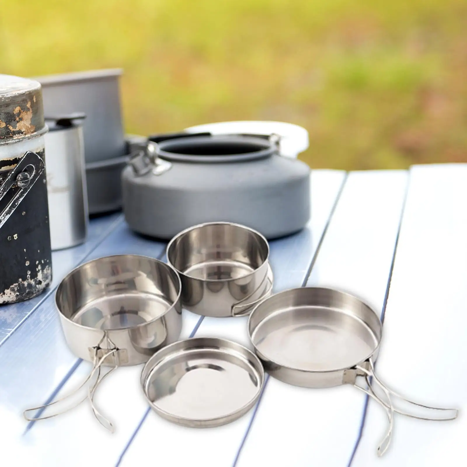 

Camping Pots and Pans Set Camping Cooking Pots Camping Cookware Set compact Pot with Folding Handle for Camper