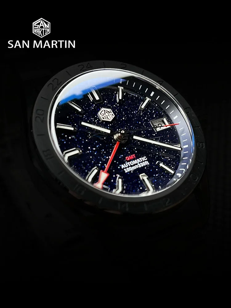 【値下げしました】San Martin SN0129 G Aventurine San Martin Automatic GMT Watch with Black Aventurine Dial