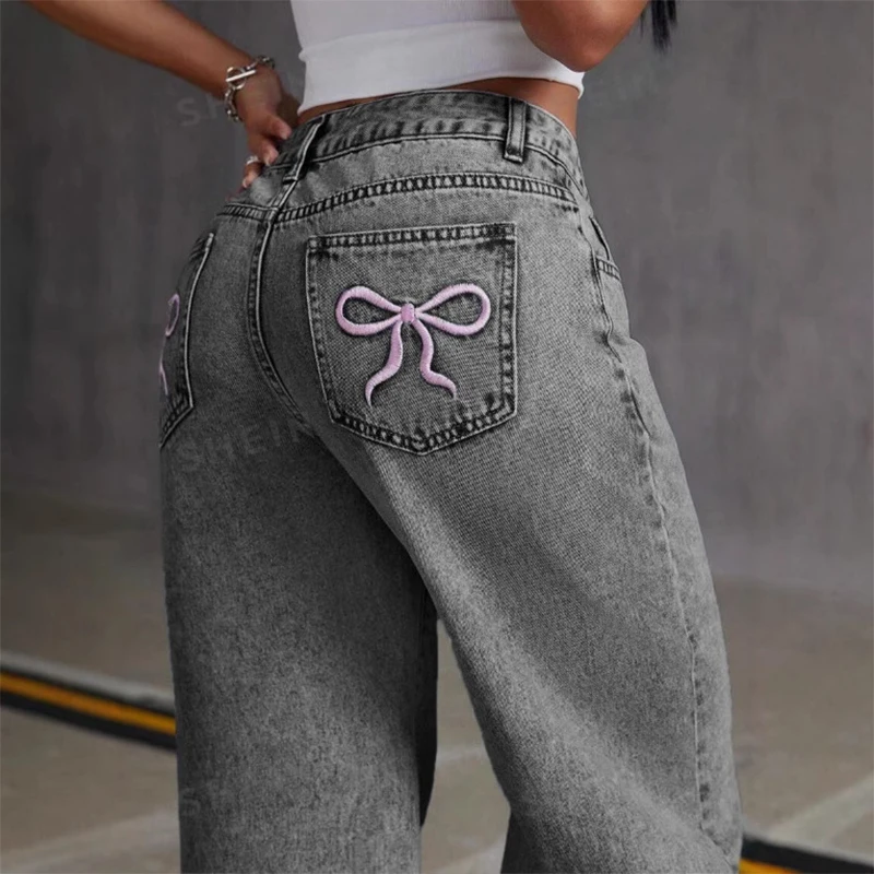 BIBOKAOKE Baggy damesjeans, rechte jeansbroek, duidelijke lijnen met