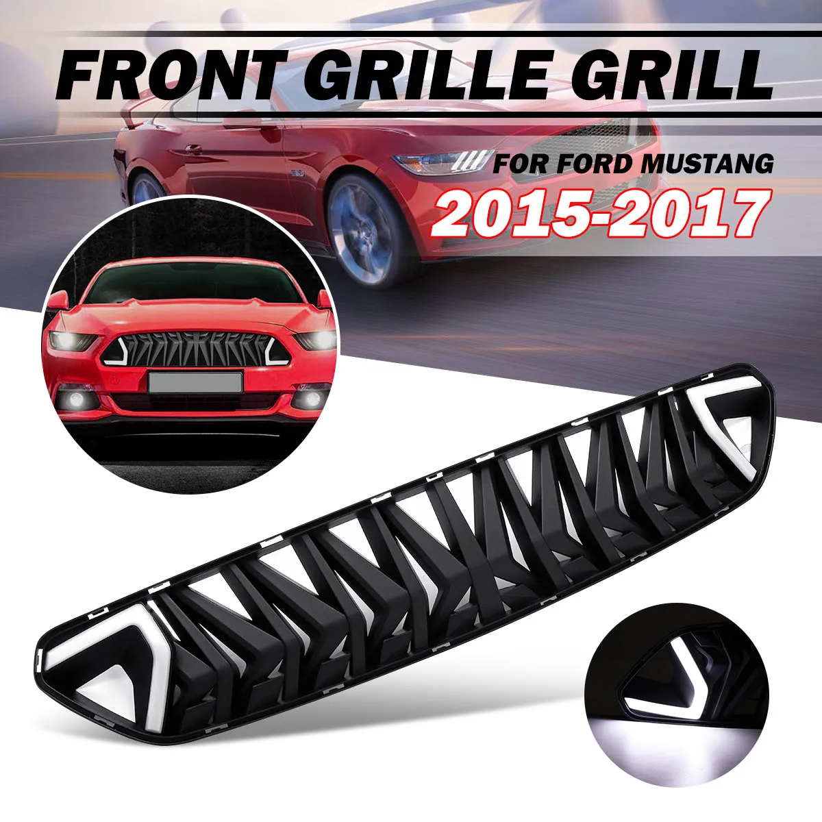 

ABS Front Bumper Grille Grill White LED Light For Ford For Mustang 2015-2017
