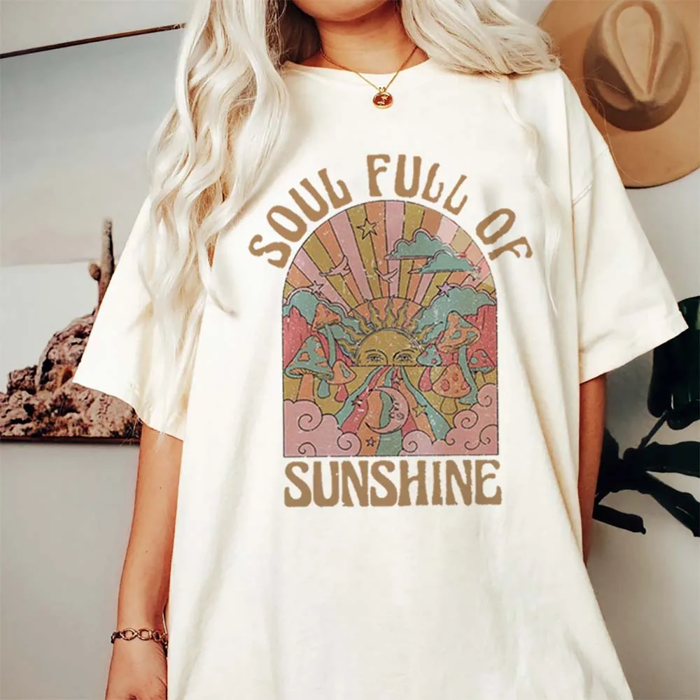 

Женская футболка с принтом Soul Full of Sunshine, модная повседневная женская Веселая женская футболка с модным принтом, летняя женская футболка