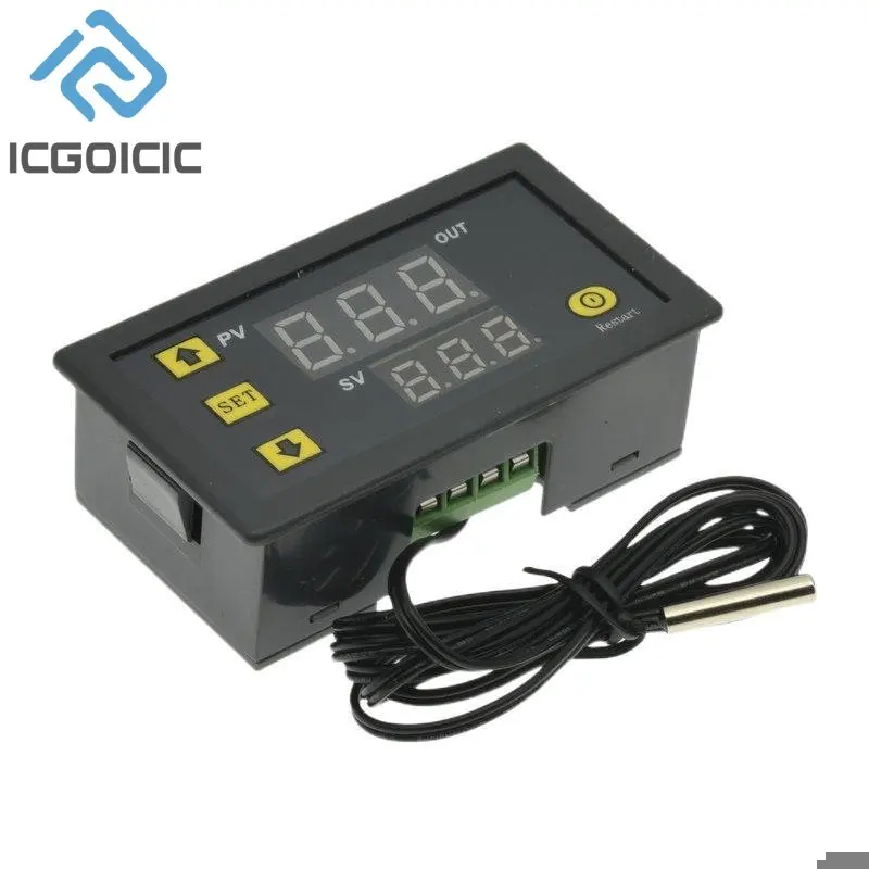 Digital Temperature Control LED Display Thermostat with Heat/Cooling Function, 20A Capacity, AC/DC Versatility
