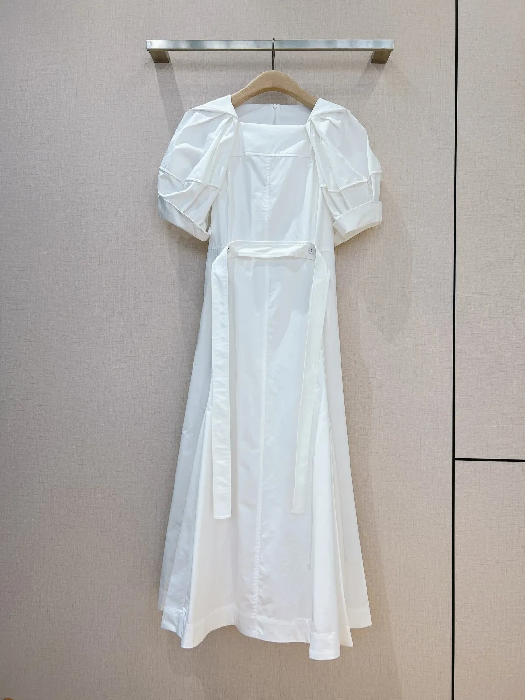 

Женское плиссированное платье средней длины, плиссированное хлопковое платье из поплина с пышными рукавами на бретелях, весна-лето 2024