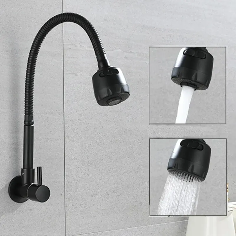 Description Picture 2 of itemBaokemo Kitchen Faucet 304 Stainless Steel Sink Flexible Hose Cold Water Two Modes Tap Sink Wall Mounted Faucet G1/2Inch Thread