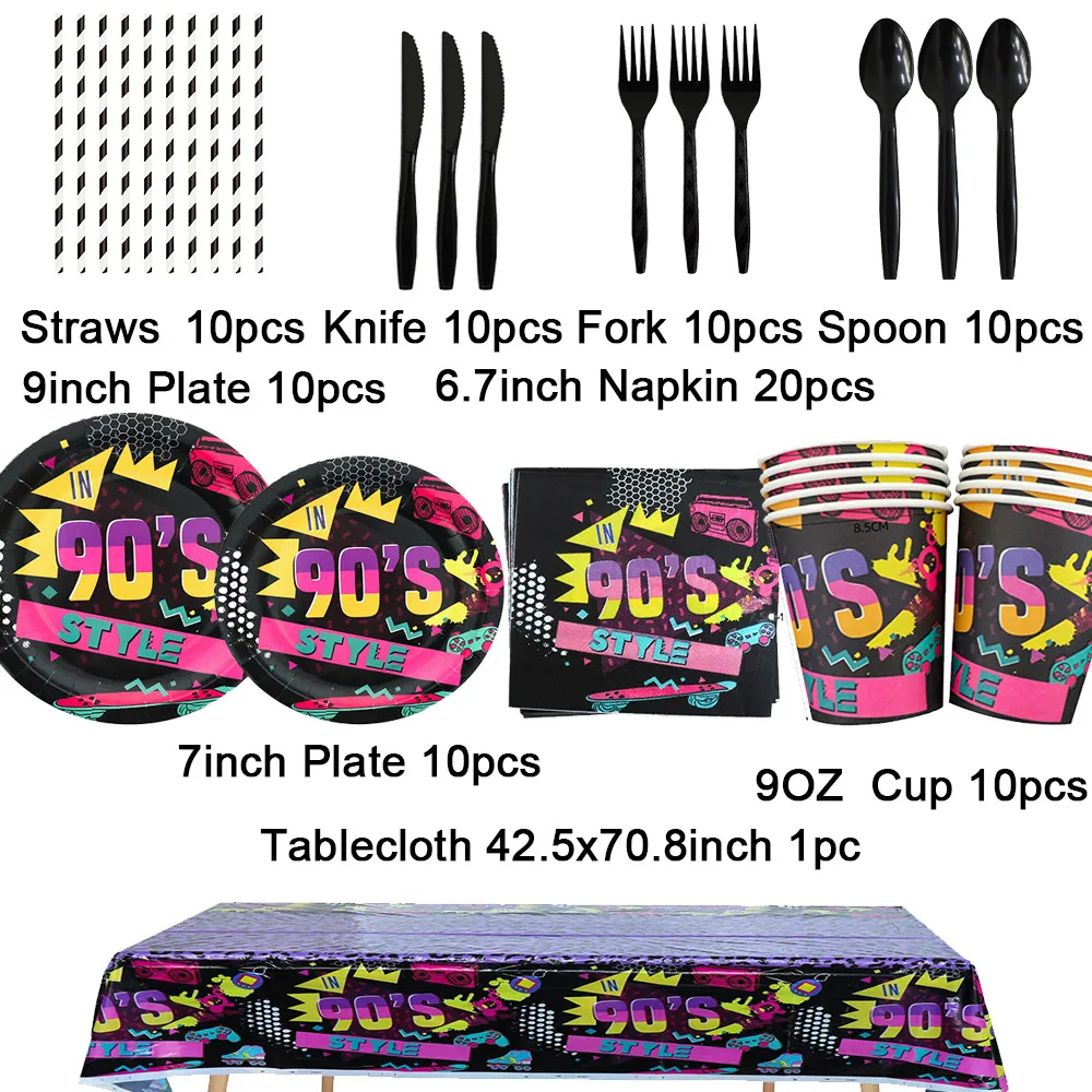 90er Jahre Thema 90er Jahre Disco Fieber Tänzer Party liefert Einweg geschirr Musik Glow Party Graffiti Ziegel Hintergrund Luftballons Dekor – Detail 25