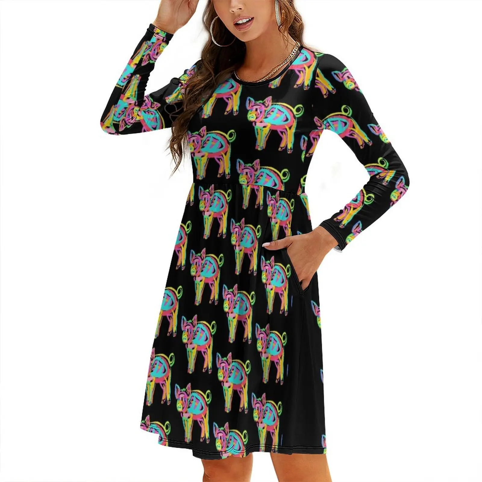 

Painted Pig Round Neck Baggy Dress Women's dresses Summer skirt elegant party dress for women 2024 Woman clothes