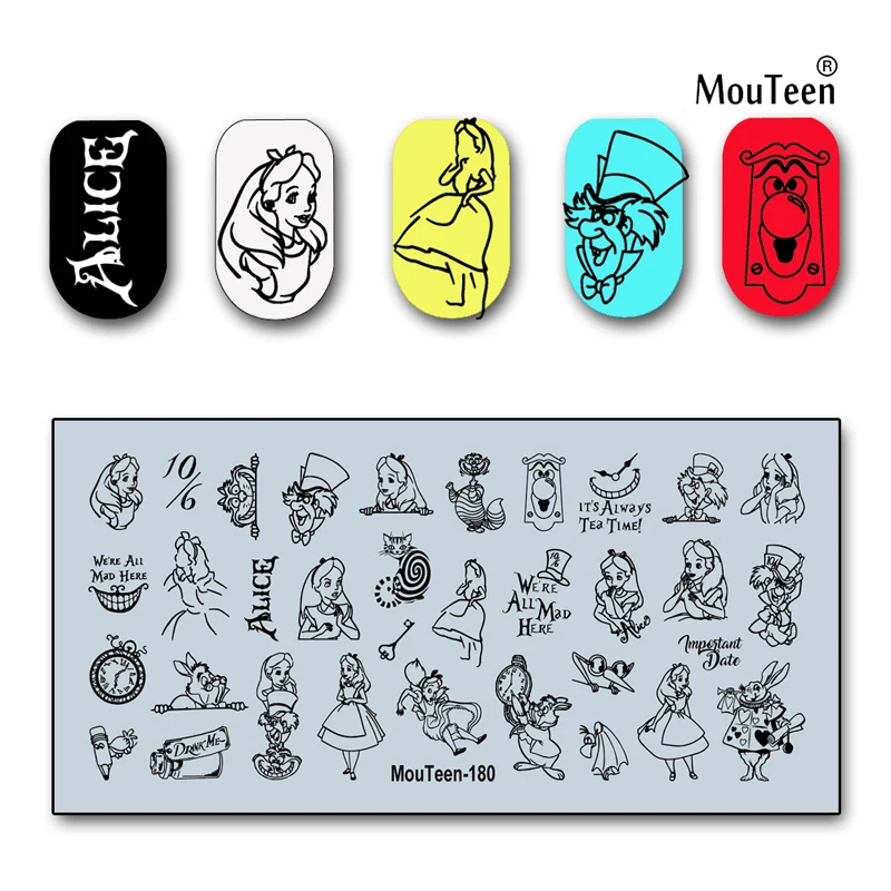 디즈니 앨리스 공주 네일 스탬프 원더랜드 소녀 네일 스탬프 플레이트 네일 아트 4.72*2.36 인치  180