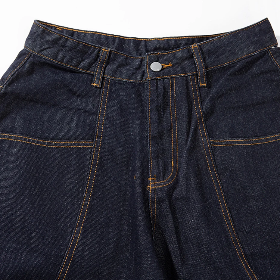 Retro Blue Denim Shorts Men Summer Loose Casual Blue Jeans Shorts Streetwear Harajuku