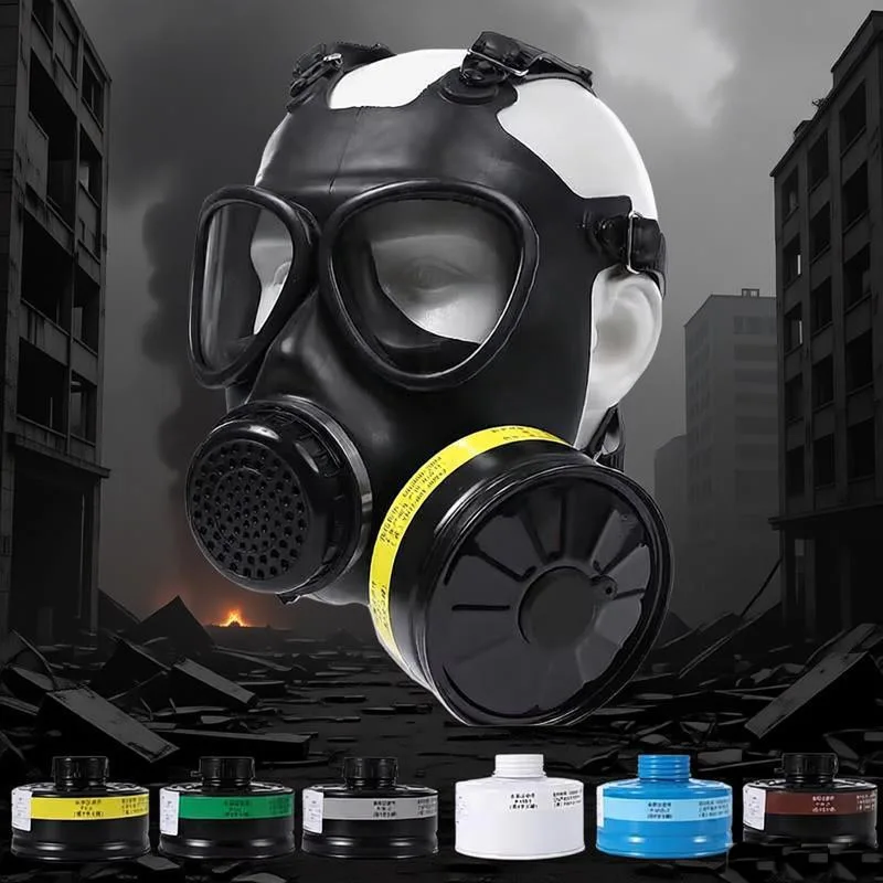 Black Full Face Respirator with Large Filtering Canister for Chemical and Pesticide Protection