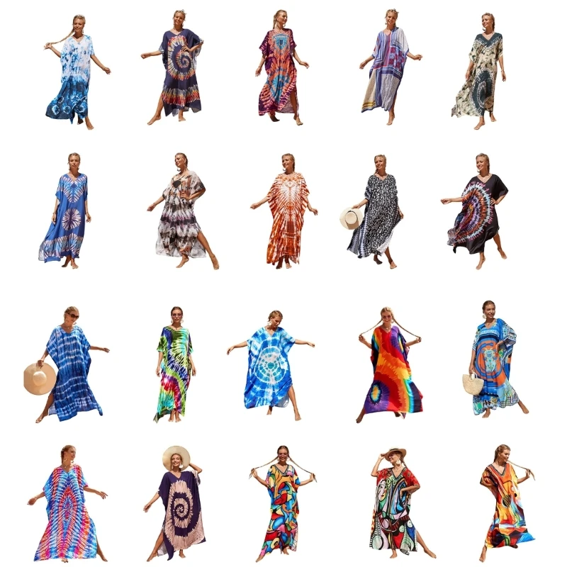 

Women's Floral Print Beach Dress Loose Kaftan Bathing Suit Cover Up for Vacation