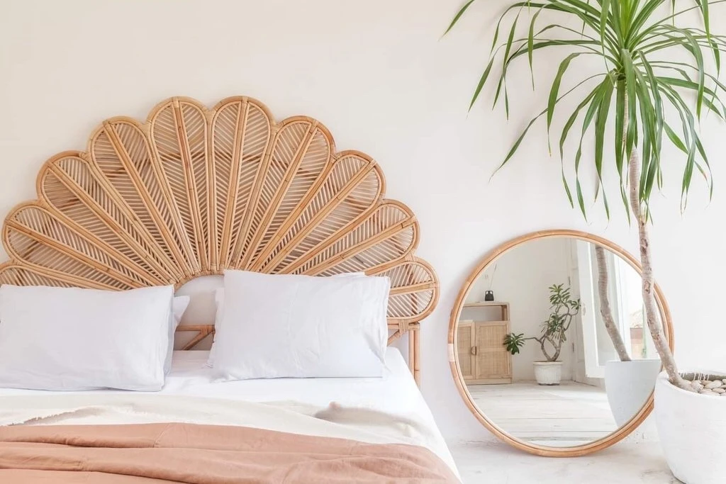 Nordic rattan weave double bed headboard homestay bed hotel back decoration frame designer creative ins princess
