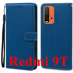 Luxury Leather Wallet Flip Case - Elegant Cover and Coque s (Navy blue Redmi 9T)
