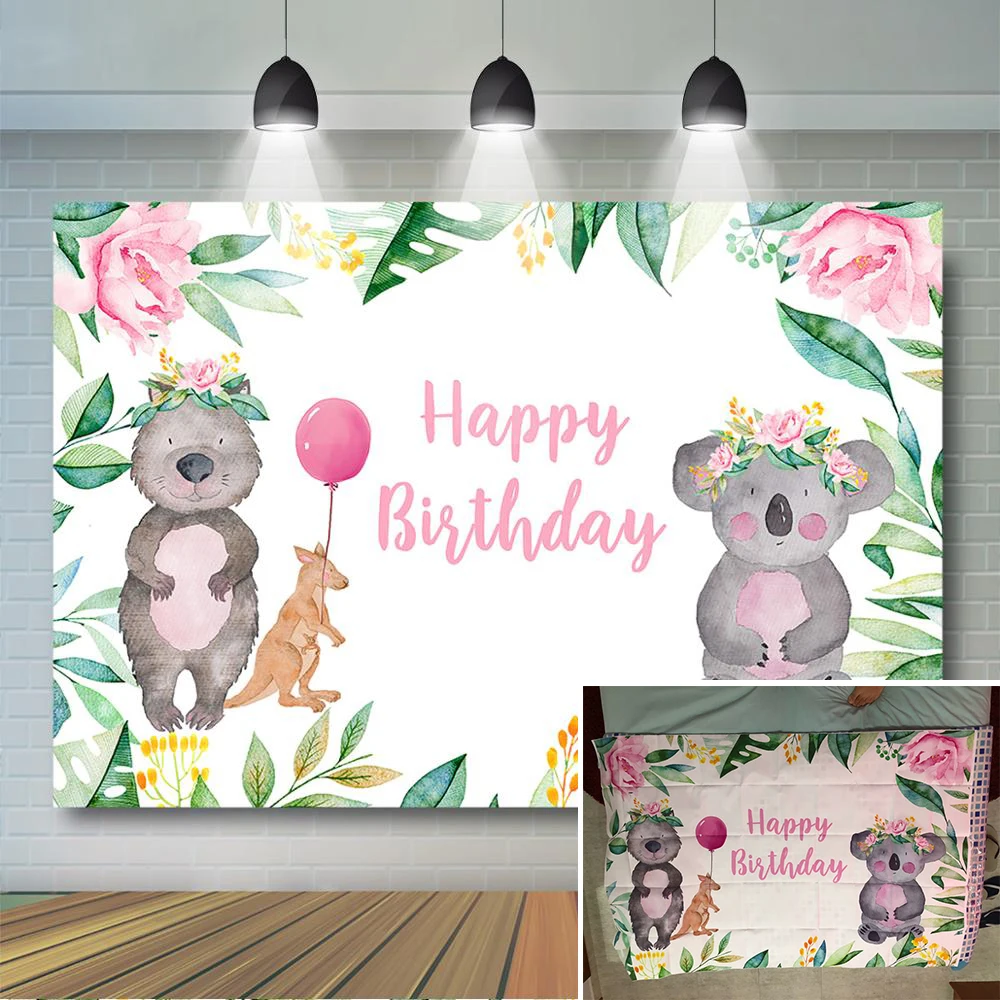 Mocsicka Safari Birthday Background Koala Theme Party Decoration Kids Woodland Animal Birthday Banner