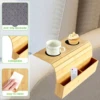 Sofa Arm Tray Bamboo Couch Arm Tray with Basket Foldable Nonslip Splash Proof Sofa Organizer Tray Sofa Arm Table for Drink Snack 4