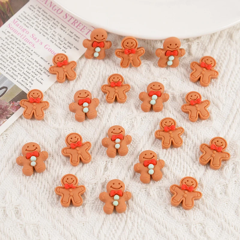10/20Pcs Christmas Gingerbread Man Resin Flatback Cabochon Figurine Scrapbook Xmas Decoration Ornaments DIY Jewelry Accessories
