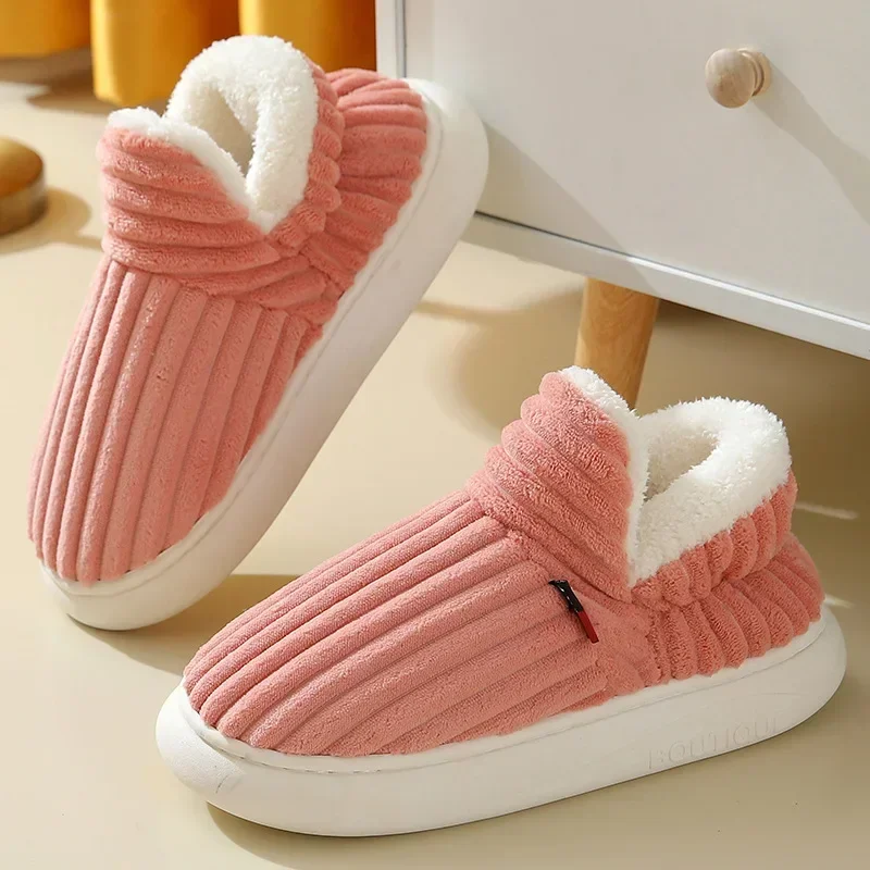 Plus Size 47 Thick Bottom Fluffy Slippers Women Indoor Non Slip Bag Heels Cotton Slippers Woman Thicken Plush Warm Winter Shoes