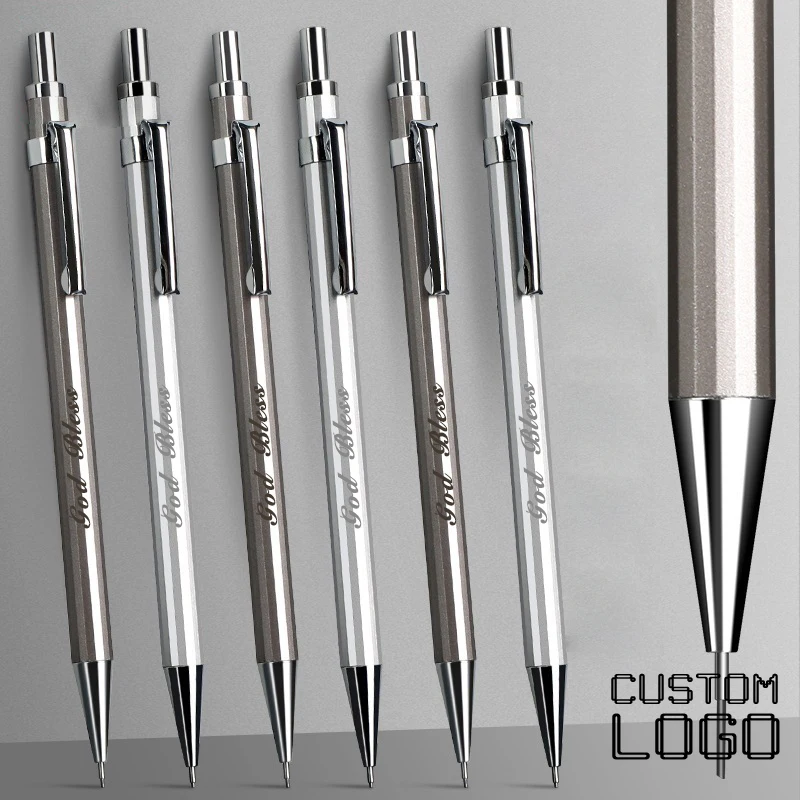 Metal Automatic Mechanical Pencil Private Custom Logo Heavy Feel 0.7mm School Student Stationery Supplies Drawing Sketch Pencil