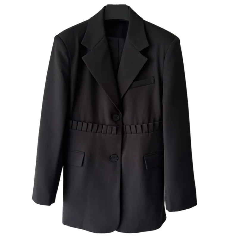 

Однотонный теплый и удобный однобортный пиджак с отложным воротником и короткой талией, весна-лето 2024