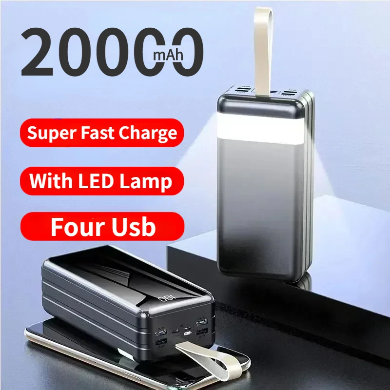 

20000mAh Power Bank 4 USB Super Fast Charge PowerBank Portable Charger Digital Display External Battery Pack for IPhone Samsung