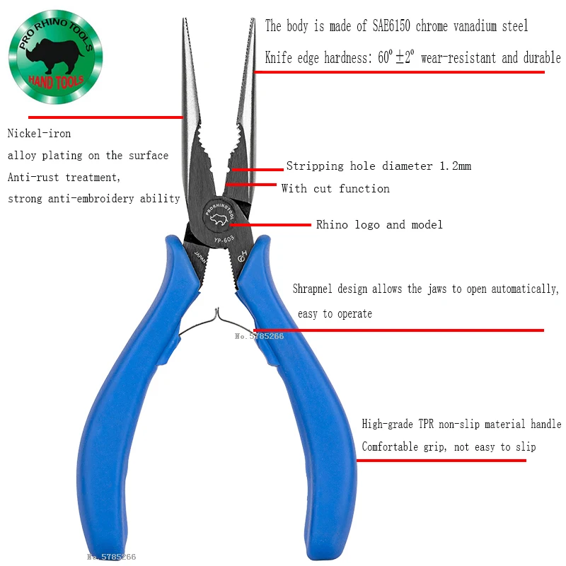 Original Japanese Rhino RHINO Gram Steel YN Oblique Pliers With Stripping Wire YP603 Needle-Nose Pliers Can Cut Steel Wire 6