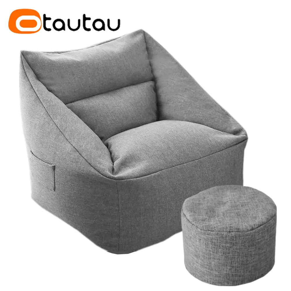 

OTAUTAU Cotton Linen Armchiar Pouf Cover Without Filler Bean Bag Chair Adults Beanbag Sofa Game Movie Sac Puff Salon SF021