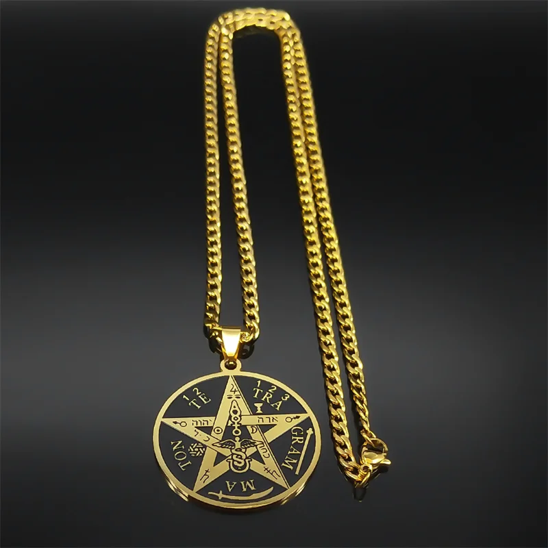 Pentagramm von Solomon Tetragrammaton Anhänger Halskette für Damen Herren Edelstahl Goldfarbe Pentagramm Jüdischer Kettenschmuck – Detail 13