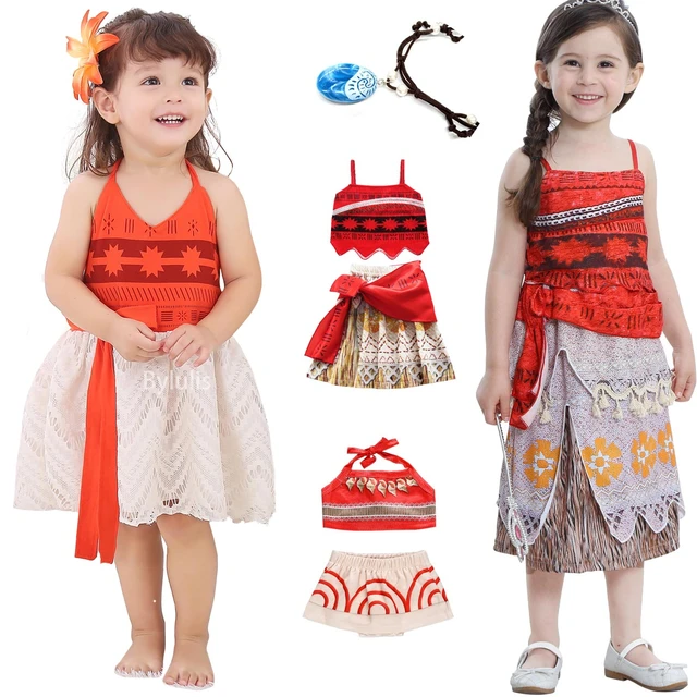 Disney Moana Cosplay Costume Vaiana Adventure Summer Little Girls Beach  Dresses Kids Halloween Party Moana Dress Costume - AliExpress