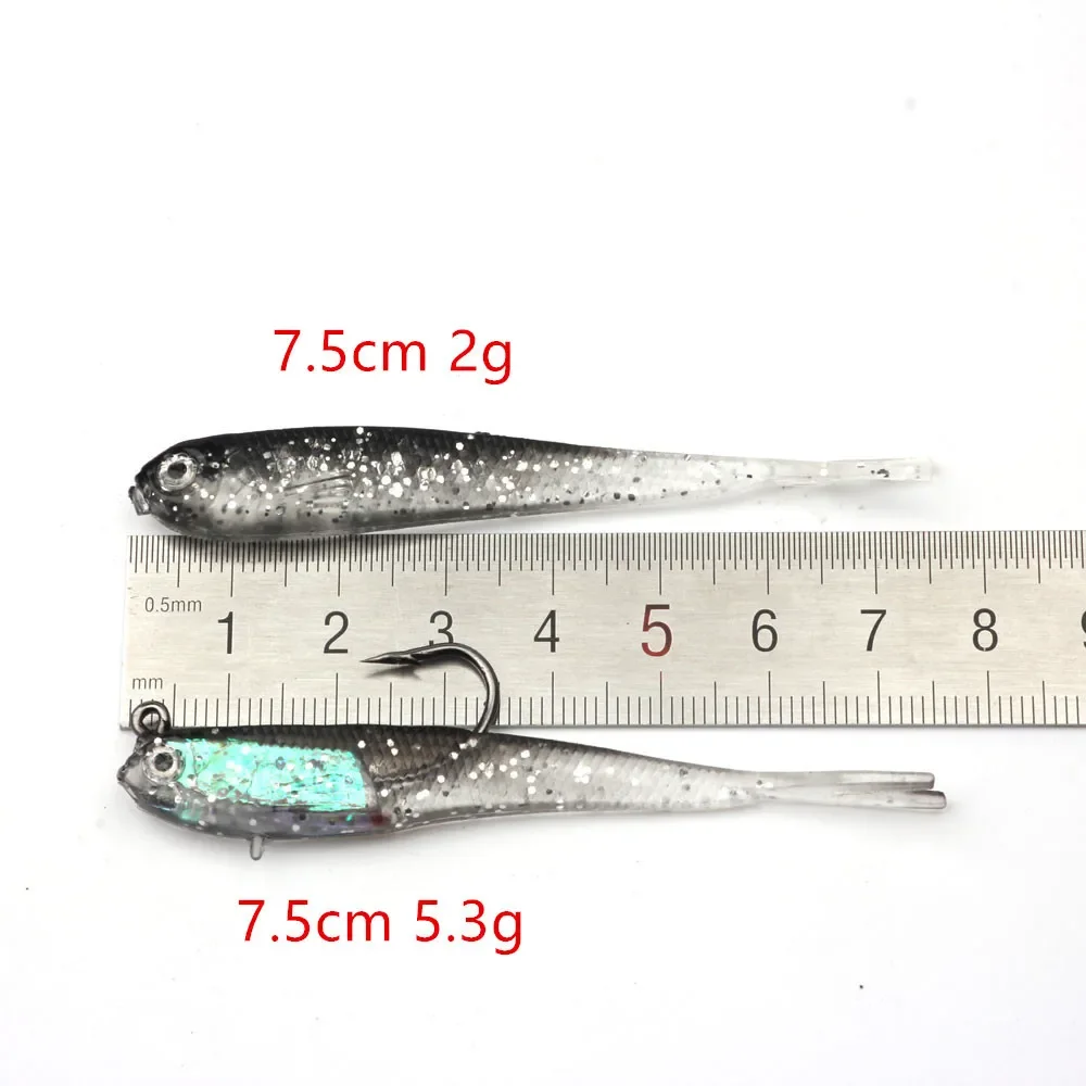 3PCS Soft Lure Shad Tail 75mm with Or Without Hook Fish Artificial Silicone  Soft Fish Fork Tail Catfish Bait for Fishing Tackle