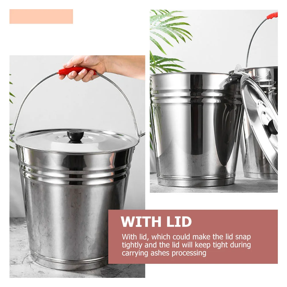 Bucket Ash Fireplace Charcoal Metal Can Pail Fire Lidice Bbqchampagne Bin Steel Grease Drip Buckets Tin Holder Grill Stainless