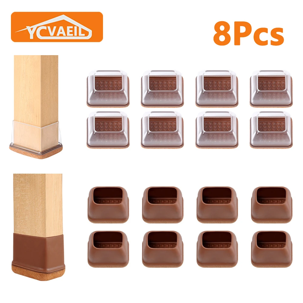 8pcs Table Chair Leg Protector Covers Rectangle Rubber Felt Nonslip