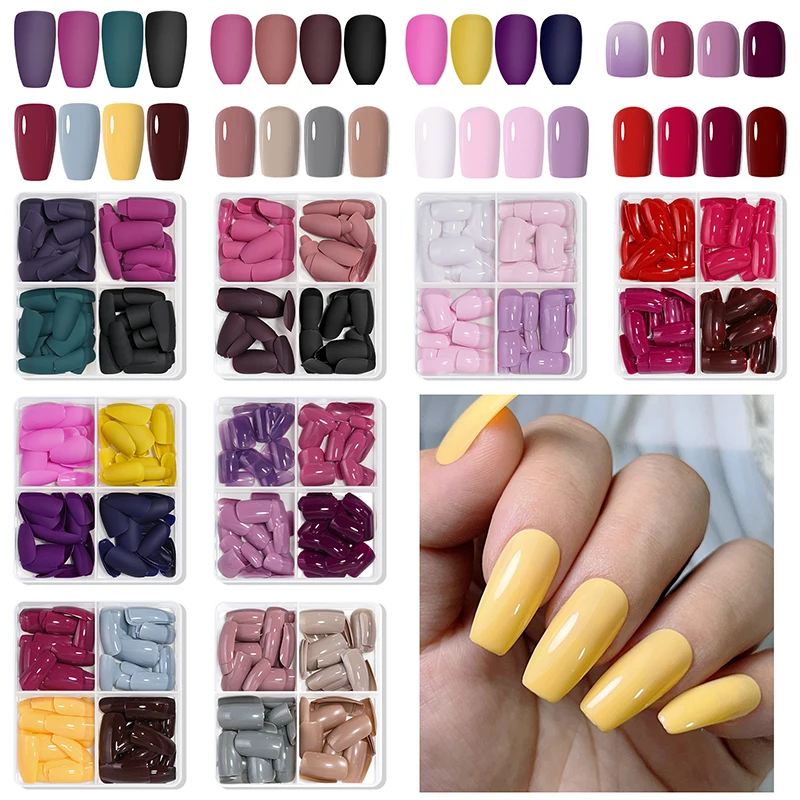 Coffin Press On Nails Short Square False Nail Tips 96pcs Set_voghion.com