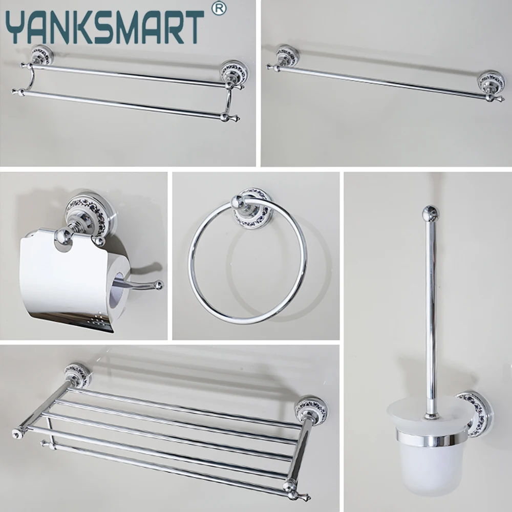 Description Picture 2 of itemYANKSMART Chrome Polished Bathroom Hardware Accessories Set Towel Bar Ring Robe Hook Paper Holder Towel Ring Toiler Simple Style
