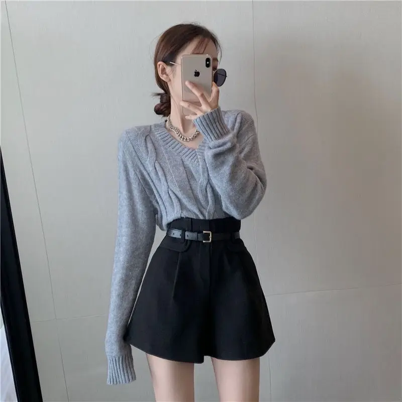 Spring Autumn New Black High Waist Youth Wide Leg Pants Solid Color Loose Trend Casual Shorts Fashion Korean Women Clothing